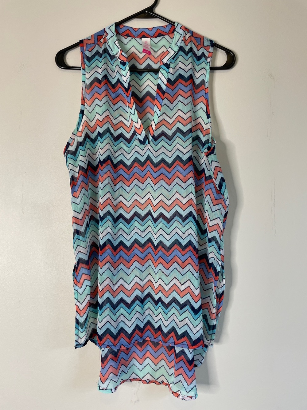No Boundaries Chevron Sleeveless Tunic - Mint, Coral, Navy & White